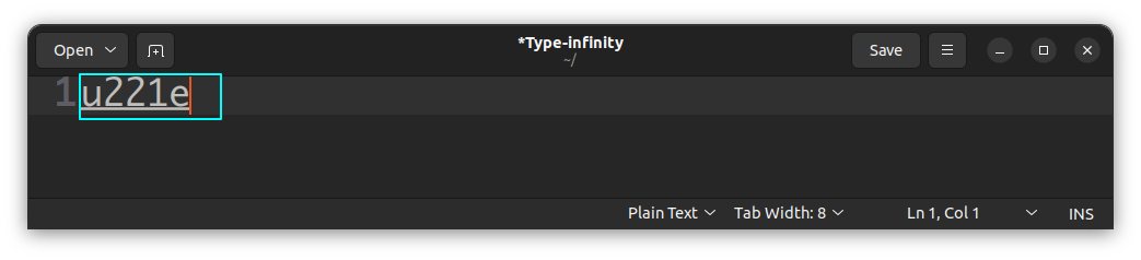 Enter the unicide code for the character infinity