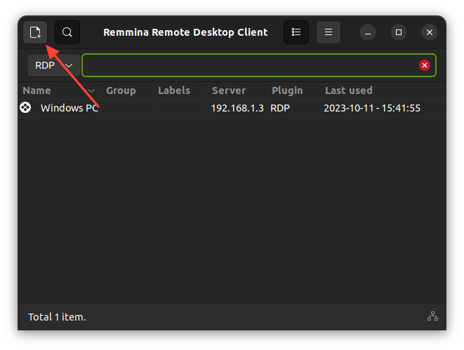 remmina main screen