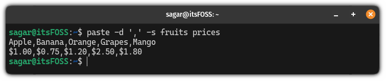 Add delimiter while merging files horizontally in the paste command