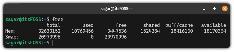Use free command without any options