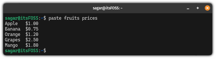 Use paste command to merge two files in linux