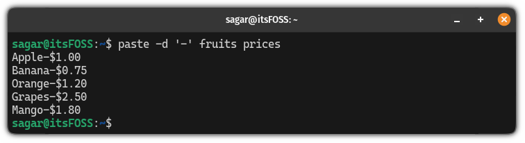 use delimiter in the paste command