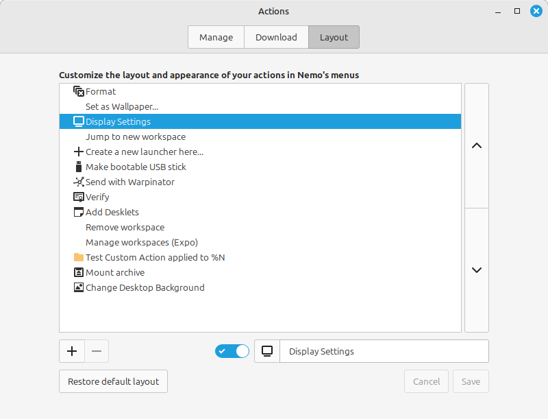 linux mint nemo actions menu