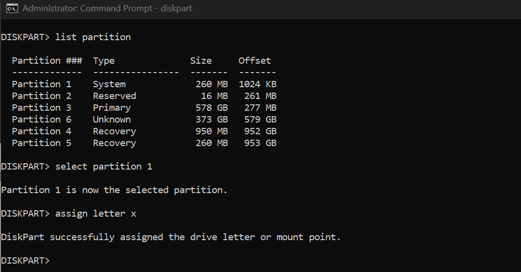 Assign a drive letter to selected ESP