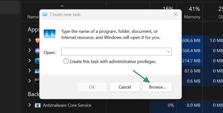 Access system mounted drives using task manager