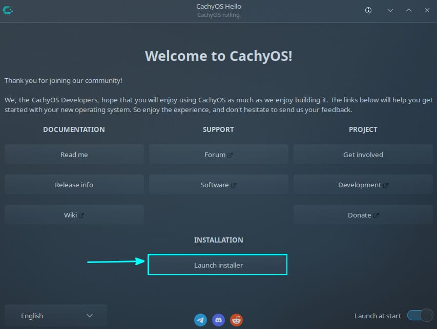 Click on "Launch Installer" to start the Calamares installer.