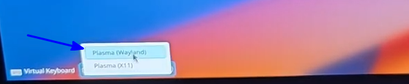 Select Wayland display server and then continue log in.