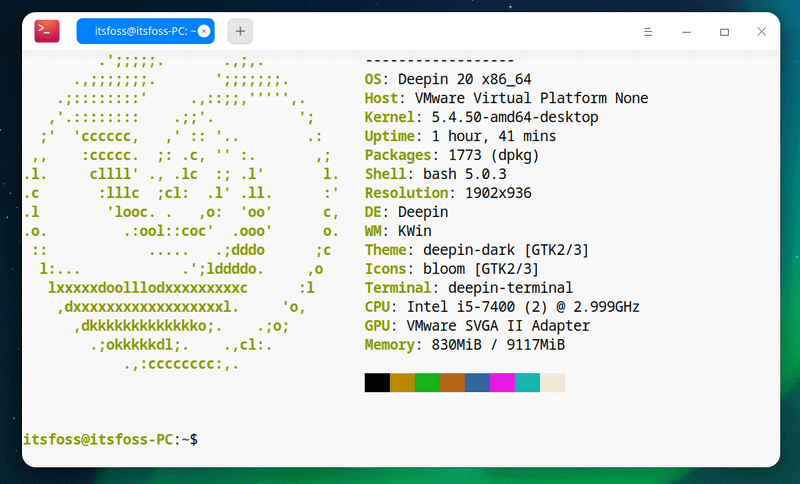 Deepin 20 Neofetch