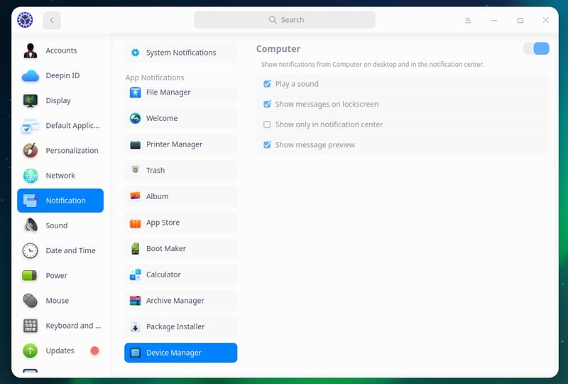 Deepin 20 Notification Management
